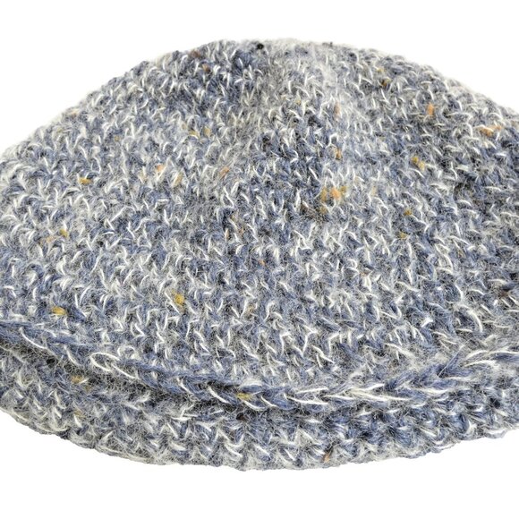 Dark Blue Skull Cap W/White Mohair OS Handmade Crochet Hand Knit Beanie Hat NWT - Picture 5 of 6